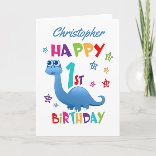 Blue Dinosaur 1st Birthday Card