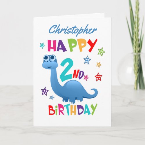 Blue Dinosaur 2nd Birthday Card