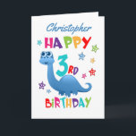 Blue Dinosaur 3rd Birthday Card<br><div class="desc">A special 3rd birthday card! This bright fun second birthday card features a blue dinosaur, some pretty stars and colorful text. A cute design for someone who will be three years old. Add the 3nd birthday child's name to the front of the card to customize it for the special boy...</div>