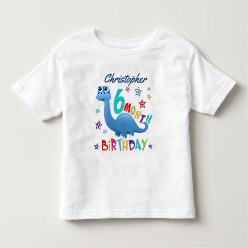 Blue Dinosaur 6 Month Birthday Toddler T_shirt