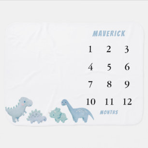 Blue Dinosaur Baby Boy Monthly Milestone  Blanket