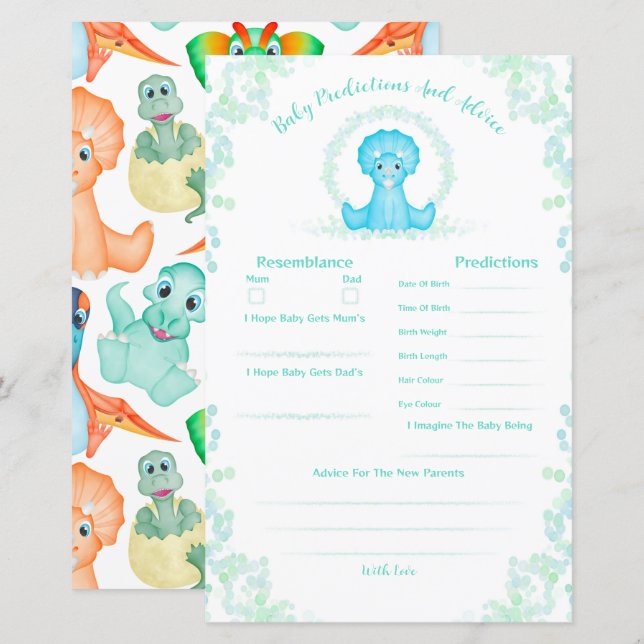 Blue Dinosaur Baby Shower Predictions And Advice (Front/Back)