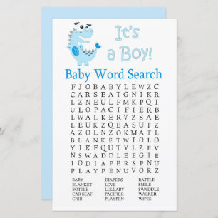 Blue Dinosaur Baby Shower Word Search Game