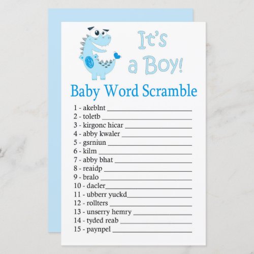 Blue Dinosaur Baby word scramble game