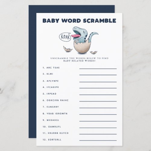 Blue Dinosaur Baby Word Scramble Game 