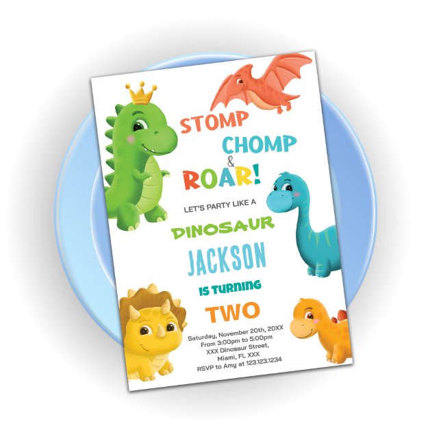 Blue Dinosaur Birthday Invitations (Blue Dinosaur Birthday Invitations)