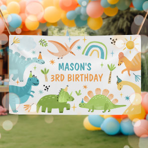Blue Dinosaur Birthday Party  Banner