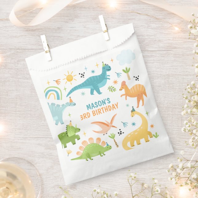 Blue Dinosaur Birthday Party  Favor Bag (Clipped)