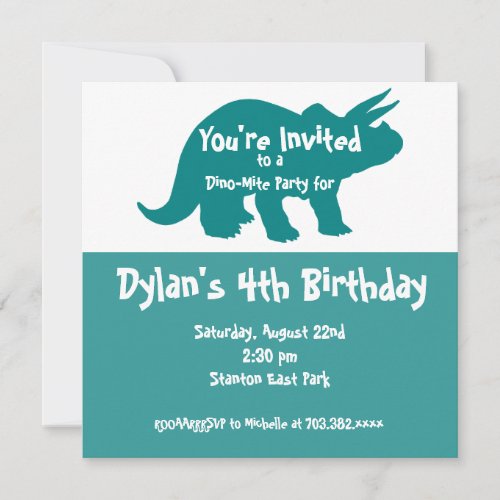 Blue Dinosaur Birthday Party Invitations