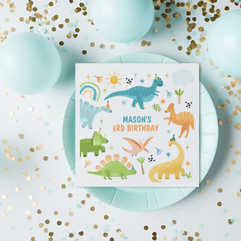 Blue Dinosaur Birthday Party  Napkins by PixelPerfectionParty at Zazzle