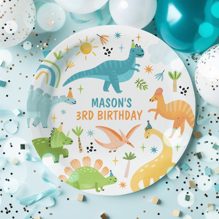 Blue Dinosaur Birthday Party Paper Plates