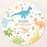 Blue Dinosaur Birthday Party  Round Paper Coaster<br><div class="desc">Blue Dinosaur Birthday Party Round Paper Coaster 
All designs are © PIXEL PERFECTION PARTY LTD</div>