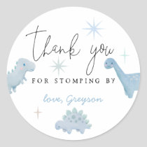 Blue Dinosaur Birthday Stomping By Favor  Classic Round Sticker