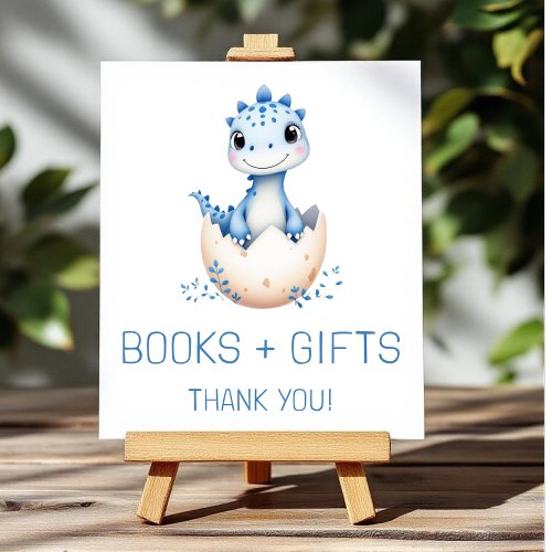 Blue Dinosaur Books and Gifts Baby Shower Sign by Pretty Girly Designs