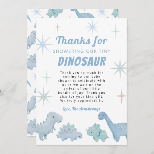 Blue Dinosaur Boy Baby Shower  Thank You Card