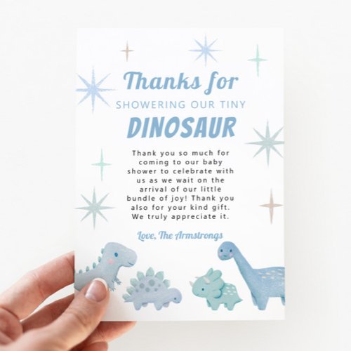 Blue Dinosaur Boy Baby Shower  Thank You Card