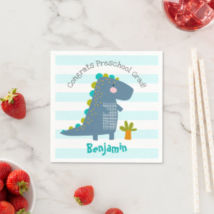 Blue Dinosaur Boy Preschool Graduation Whimsical Napkins