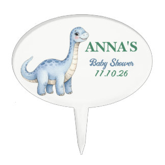 Blue Dinosaur Brontosaurus Baby Shower Cake Topper