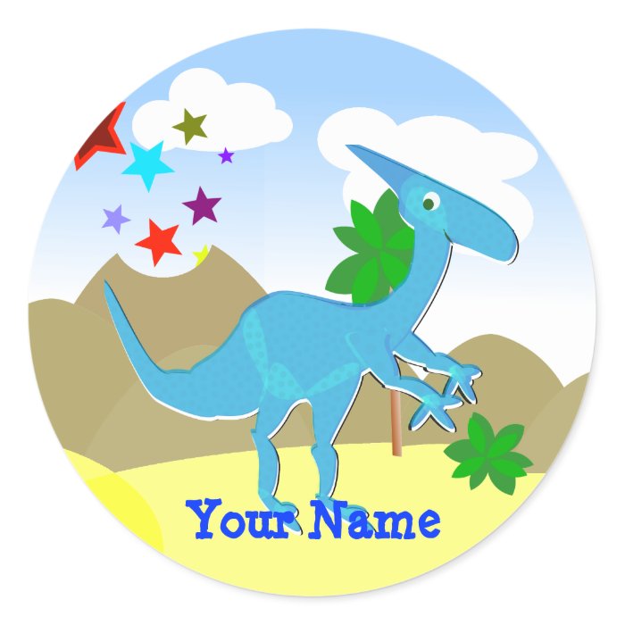 Blue Dinosaur Cartoon Name Sticker