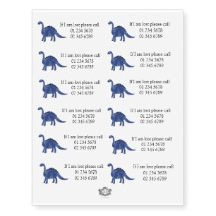 Blue dinosaur, Child Safety, Emergency Contact Temporary Tattoos