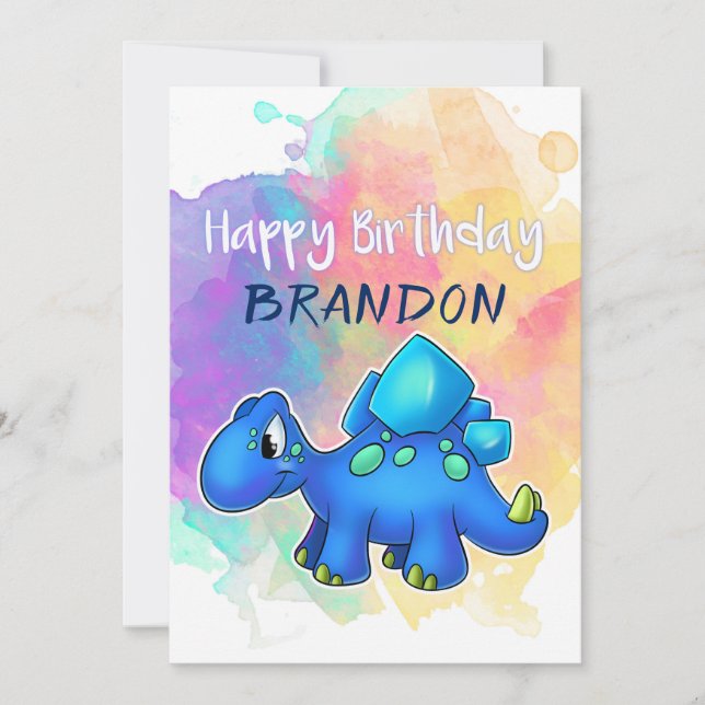 Blue Dinosaur Colorful Birthday Card (Front)