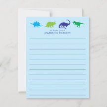 Blue Dinosaur Cute Kid's Dino Flat Stationary Card