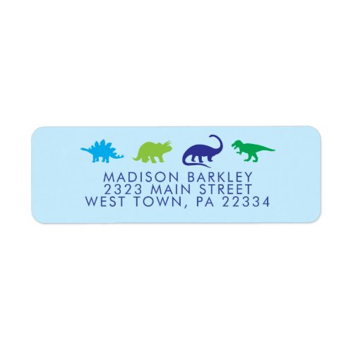 Blue Dinosaur Cute Kids Dino Return Address Label