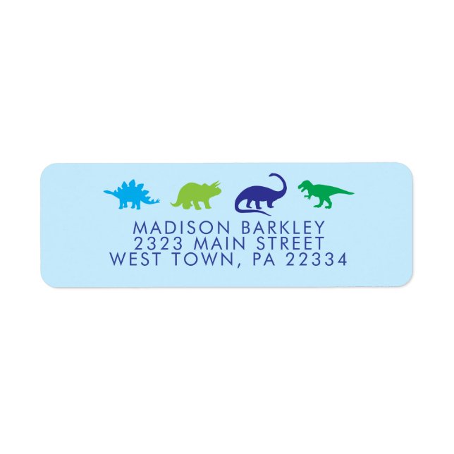 Blue Dinosaur Cute Kid's Dino Return Address Label (Front)