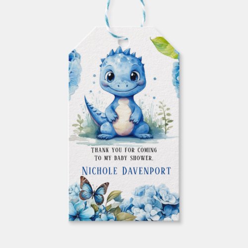  Blue Dinosaur Florals Boy Baby Shower Thank You Gift Tags