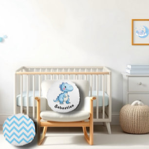 Blue dinosaur geometry round pillow