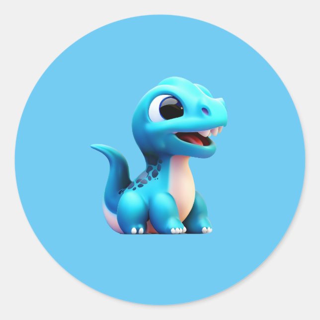 Blue Dinosaur Happy Classic Round Sticker (Front)