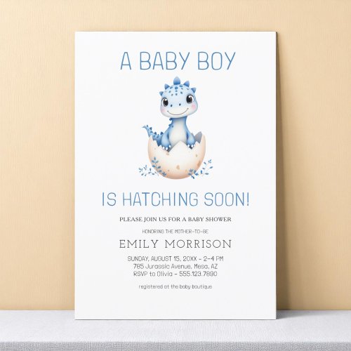 Blue Dinosaur Hatching Soon Baby Boy Shower