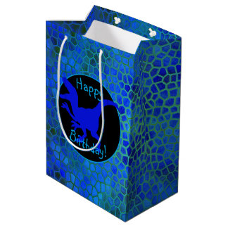 Blue Dinosaur Hide Happy Birthday! Medium Gift Bag
