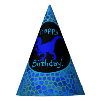 Blue Dinosaur Hide Happy Birthday! Party Hat