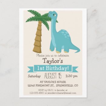 Blue Dinosaur Kid's Birthday Party Invitation Postcard by Card_Stop at Zazzle
