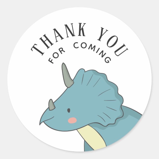 Blue dinosaur. Kids party. Boy birthday thank you Classic Round Sticker (Front)