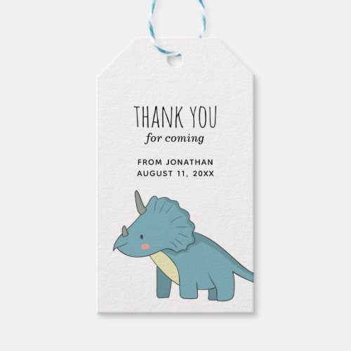 Blue dinosaur Kids party Boy birthday thank you Gift Tags