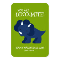 Blue Dinosaur Kids School Valentines Card