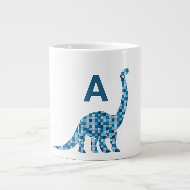 Blue Dinosaur Monogram Giant Coffee Mug (Front)