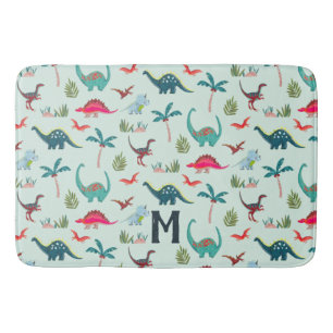 Blue Dinosaur Monogram Kids Bathroom Bath Mat