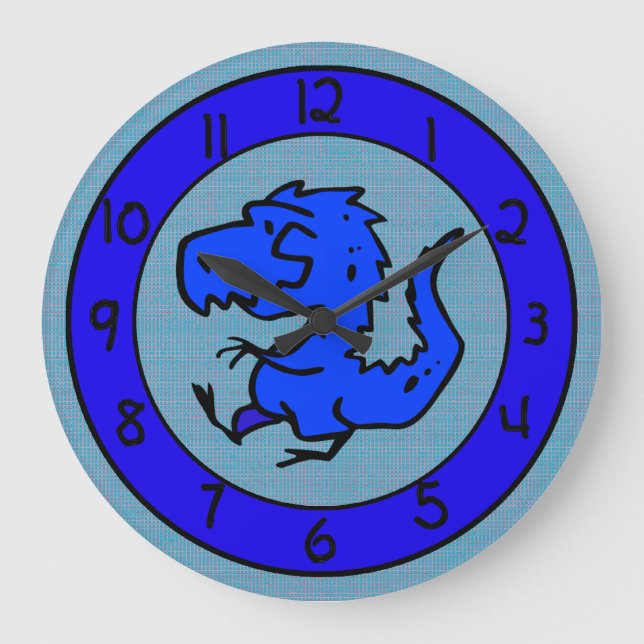 Blue Dinosaur or Dragon Wall Clock (Front)