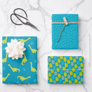 Blue Dinosaur Pattern Wrapping Paper Sheets