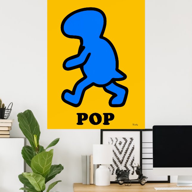 Blue Dinosaur Pop Art Poster – Cartoon Prehistoric (Home Office)