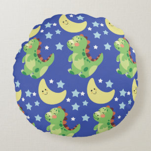 Blue Dinosaur Round Pillow