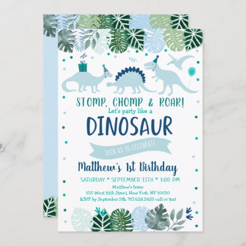 Blue Dinosaur Safari Birthday Invitation