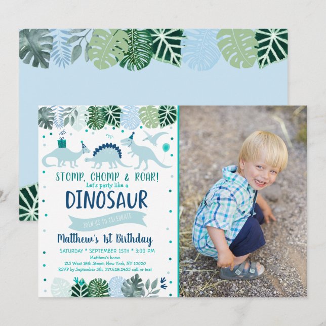 Blue Dinosaur Safari Birthday Invitation (Front/Back)