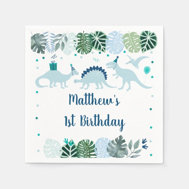 Blue Dinosaur Safari Birthday Napkins (Front)