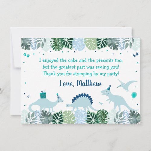 Blue Dinosaur Safari Birthday Thank You Card