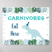 Blue Dinosaur Safari Carnivores Birthday Food Sign