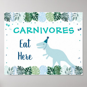 Blue Dinosaur Safari Carnivores Birthday Food Sign